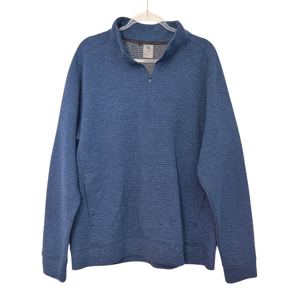 VRST Mens XL Blue Textured Quarter Zip Pullover Sweater Sporty Performance